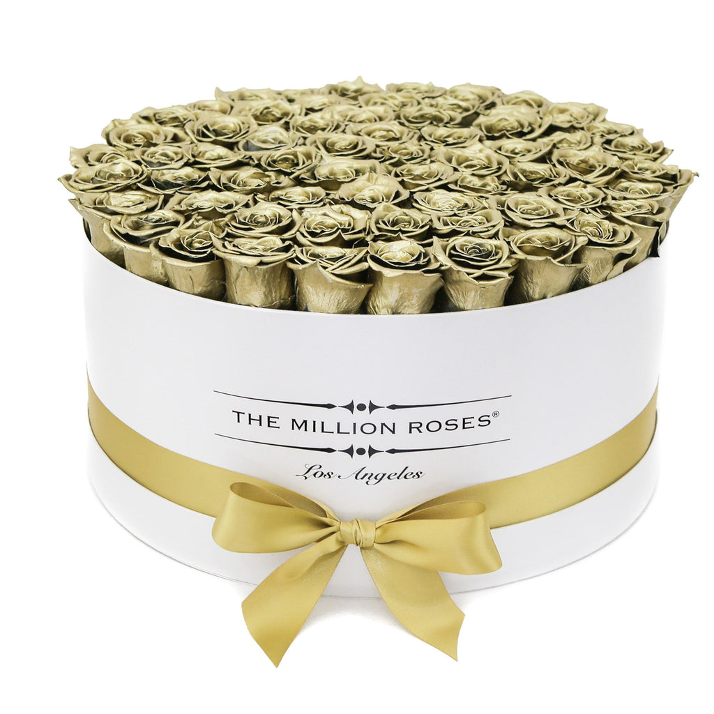 the million LARGE box - white - olive-gold ETERNITY roses olive-gold eternity roses - the million roses