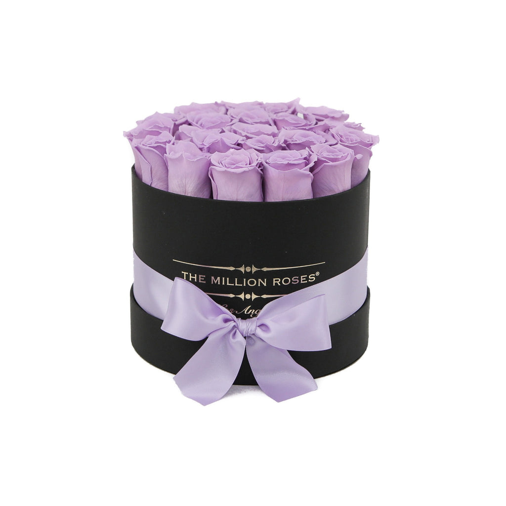 small round box - black - lavender ETERNITY roses lavender eternity roses - the million roses