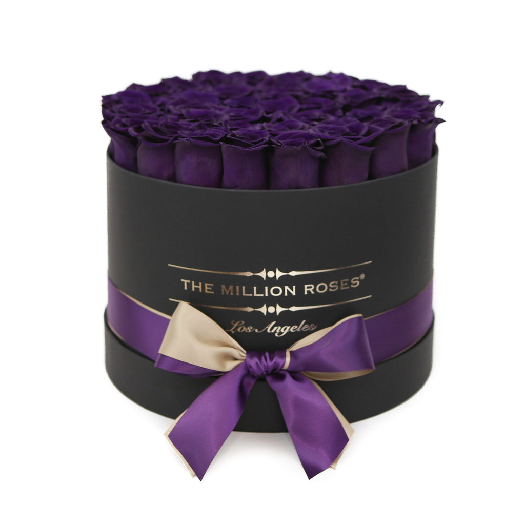 medium round box - black - dark purple ETERNITY roses purple eternity roses - the million roses