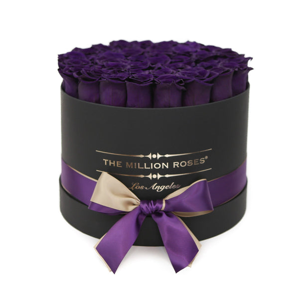 medium round box - black - dark purple ETERNITY roses purple eternity roses - the million roses