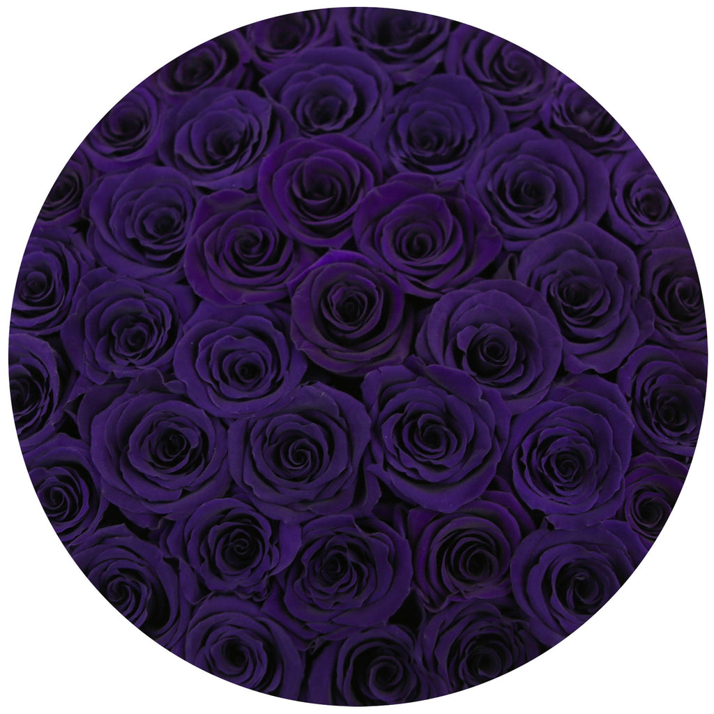 medium round box - white - dark purple ETERNITY roses purple eternity roses - the million roses
