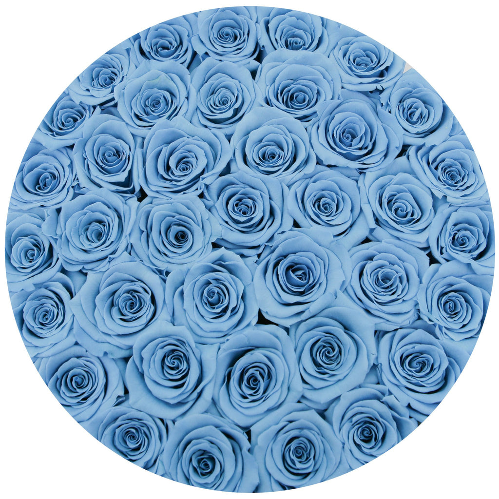 medium round box - white - light-blue ETERNITY roses blue eternity roses - the million roses