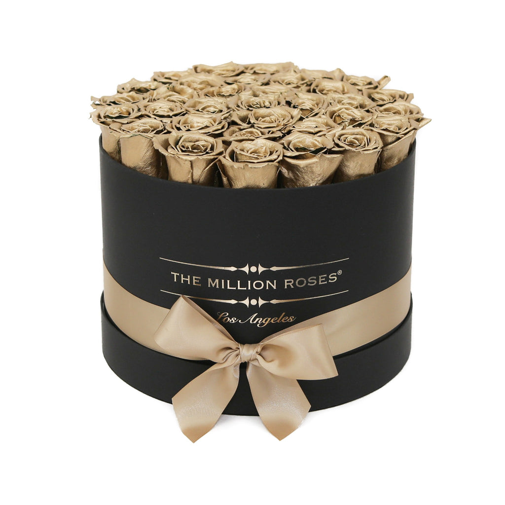 medium round box - black - 24k-gold ETERNITY roses 24k gold eternity roses - the million roses