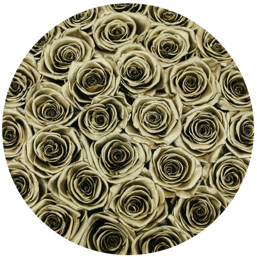 medium round box - white - olive-gold ETERNITY roses olive-gold eternity roses - the million roses