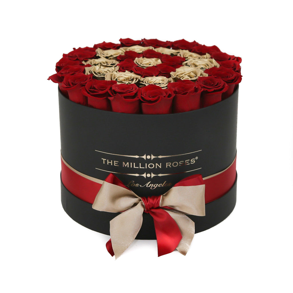 medium round box - black - red&24k-gold (target) ETERNITY roses 24k gold eternity roses - the million roses