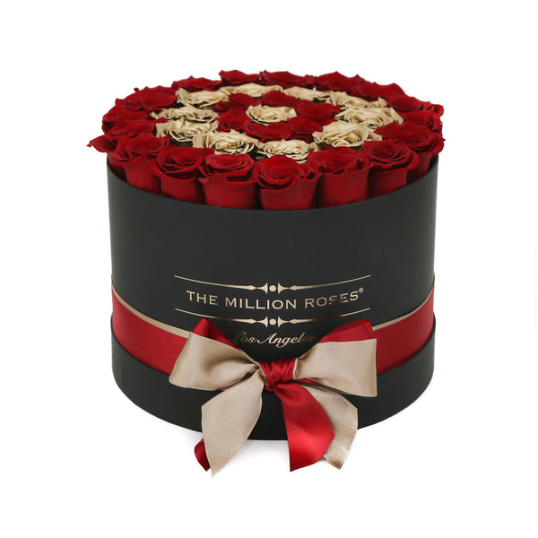 medium round box - black - red&24k-gold (target) ETERNITY roses 24k gold eternity roses - the million roses
