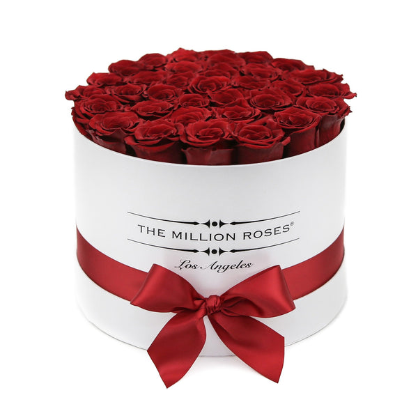 medium round box - white - red ETERNITY roses red eternity roses - the million roses