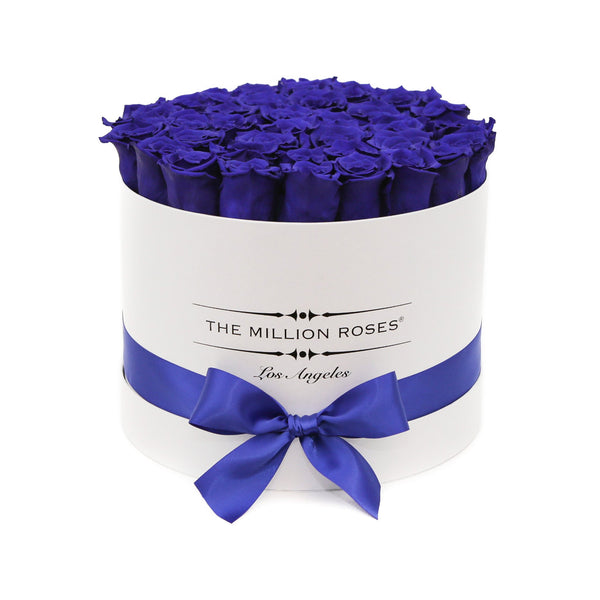 medium round box - white - blue ETERNITY roses blue eternity roses - the million roses