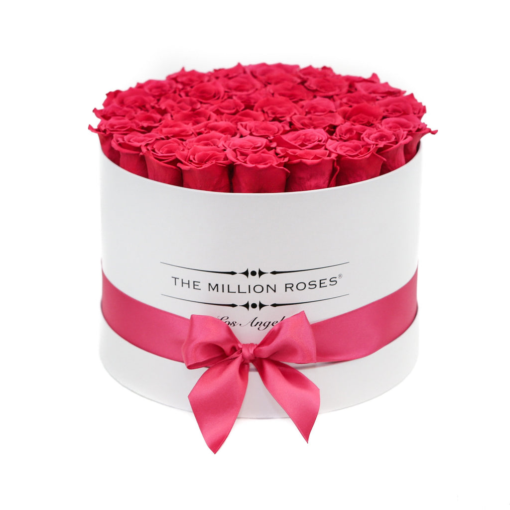 medium round box - white - hot-pink ETERNITY roses pink eternity roses - the million roses