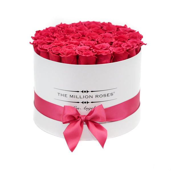 medium round box - white - hot-pink ETERNITY roses pink eternity roses - the million roses