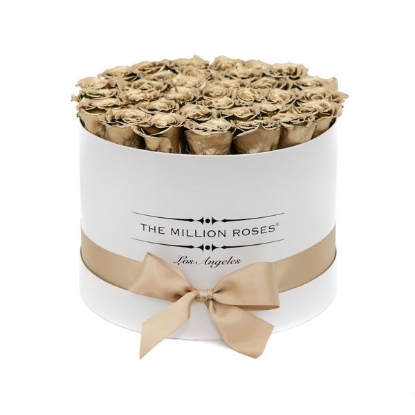 medium round box - white - 24k-gold ETERNITY roses 24k gold eternity roses - the million roses
