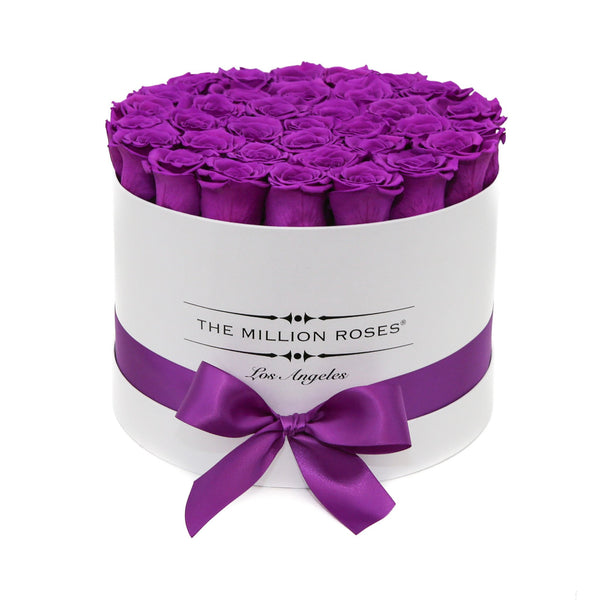 medium round box - white - medium-purple ETERNITY roses purple eternity roses - the million roses