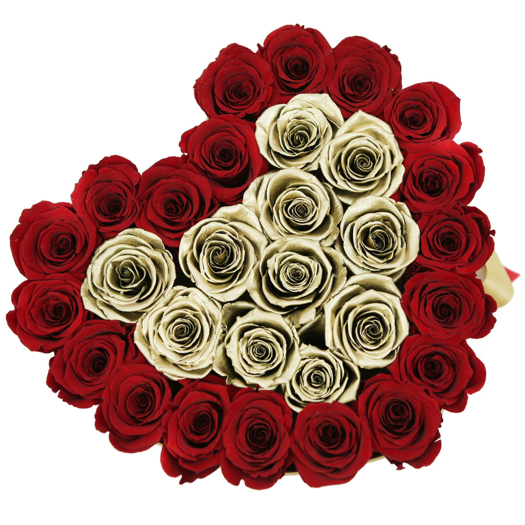 LOVE box - gold - red&gold  ETERNITY roses mixed eternity roses - the million roses
