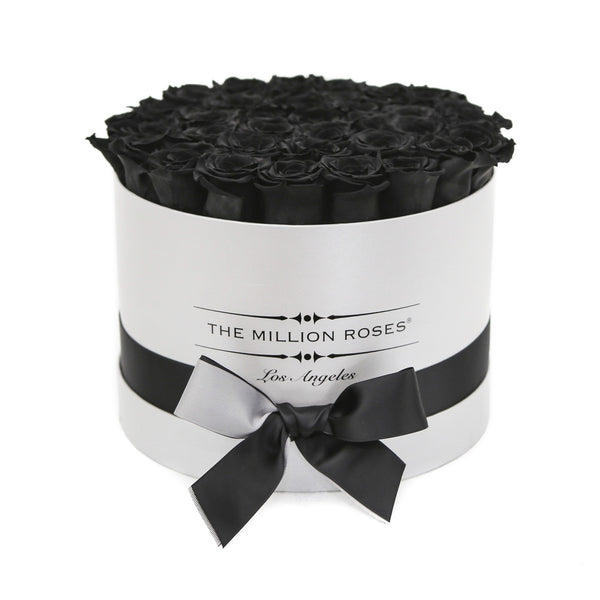 medium round box - white - black ETERNITY roses black eternity roses - the million roses