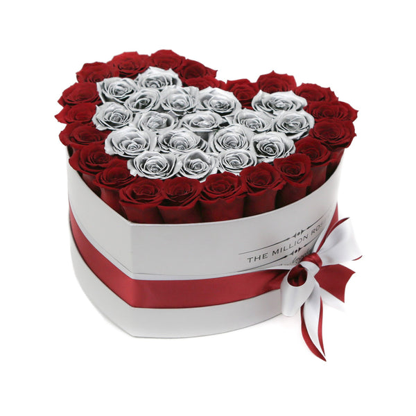 LOVE box - silver - red&silver ETERNITY roses mixed eternity roses - the million roses