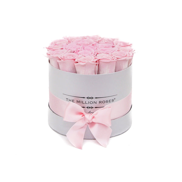 small round box - silver - light-pink ETERNITY roses pink eternity roses - the million roses