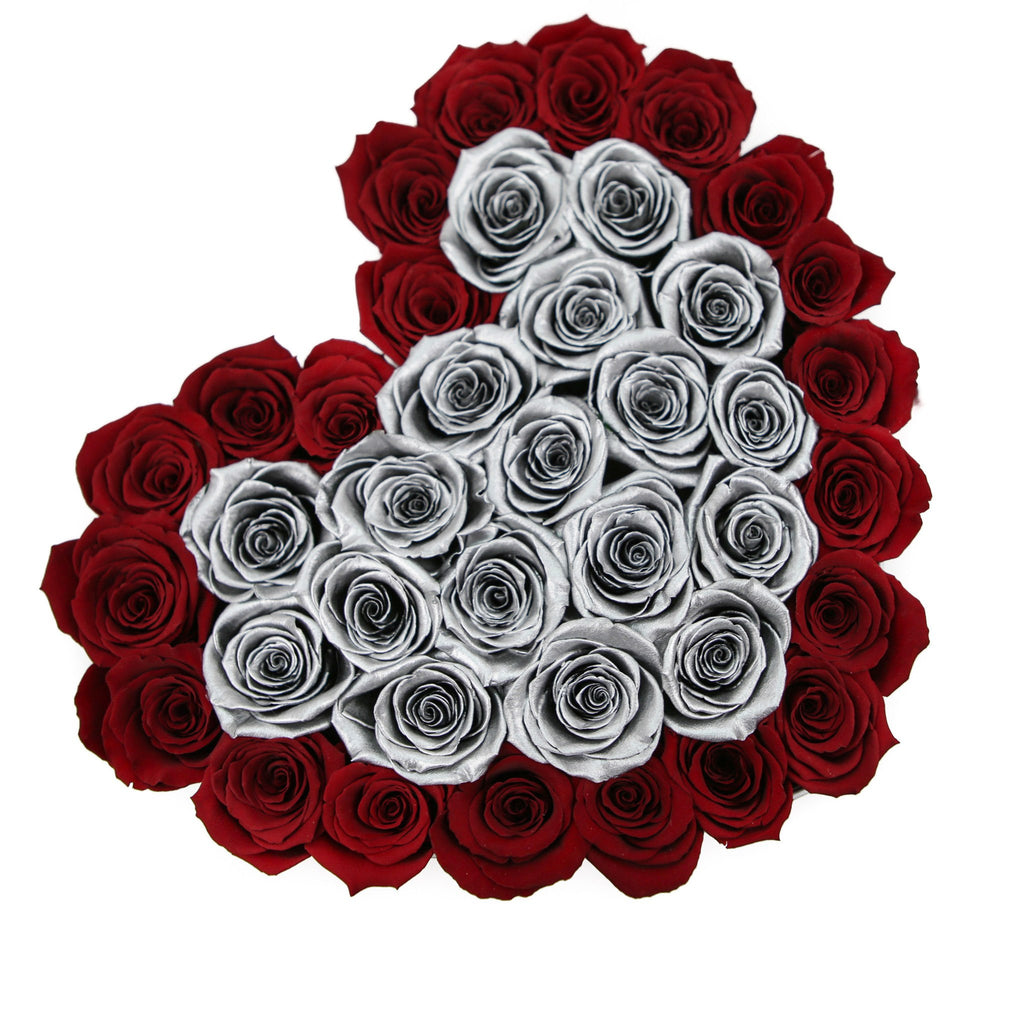 LOVE box - silver - red&silver ETERNITY roses mixed eternity roses - the million roses