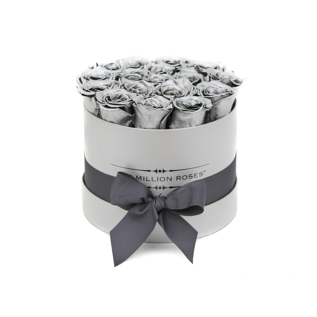small round box - silver - silver ETERNITY roses silver eternity roses - the million roses
