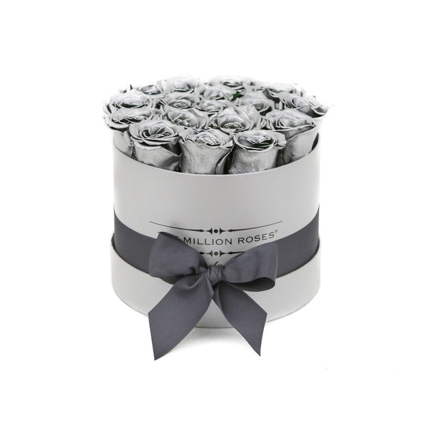 small round box - silver - silver ETERNITY roses silver eternity roses - the million roses