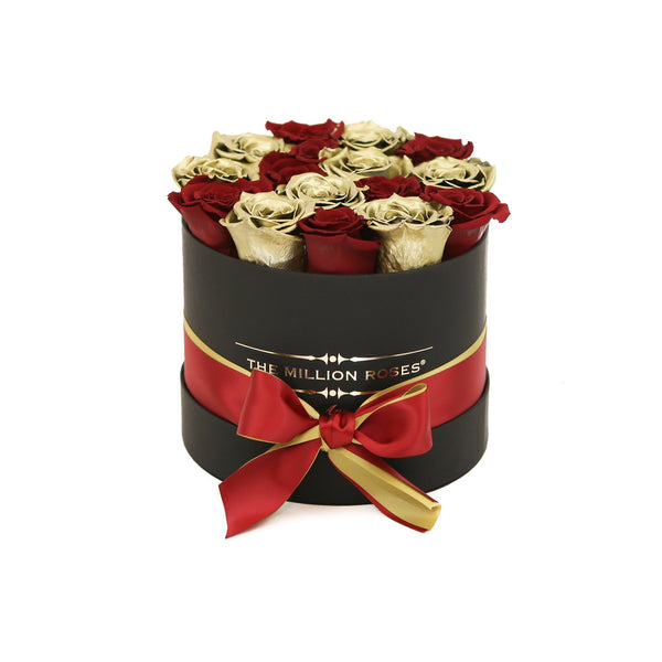 small round box - black - red&gold ETERNITY roses mixed eternity roses - the million roses