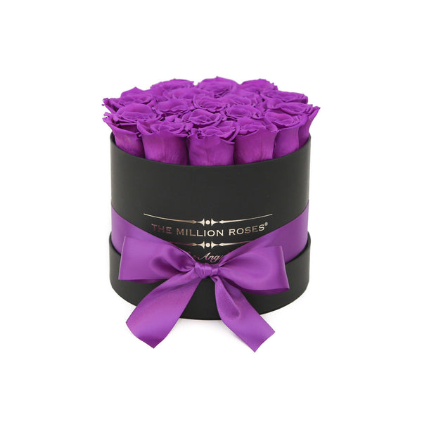 small round box - black - medium purple ETERNITY roses purple eternity roses - the million roses