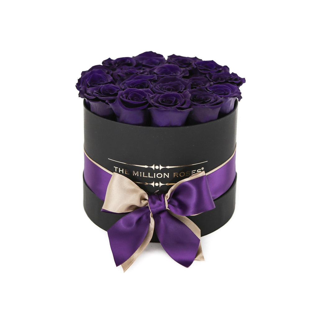 small round box - black - dark purple ETERNITY roses purple eternity roses - the million roses