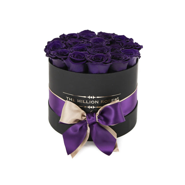 small round box - black - dark purple ETERNITY roses purple eternity roses - the million roses