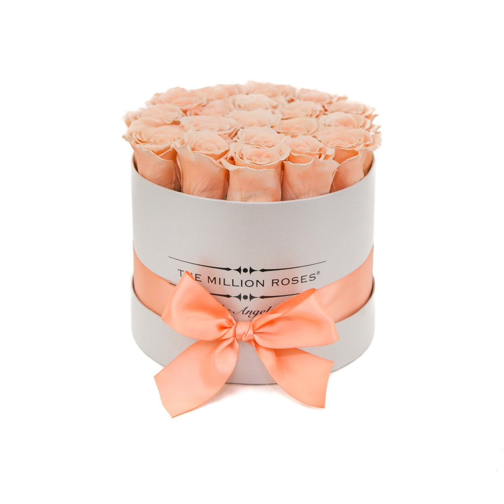 small round box - silver - peach ETERNITY roses peach eternity roses - the million roses