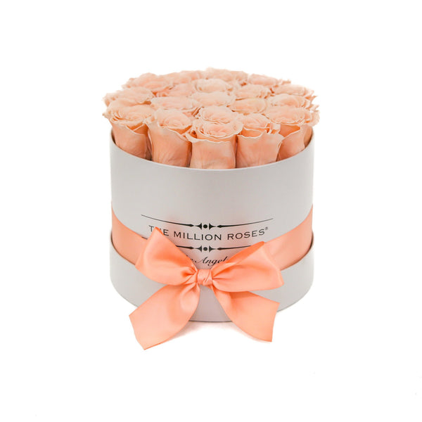 small round box - silver - peach ETERNITY roses peach eternity roses - the million roses