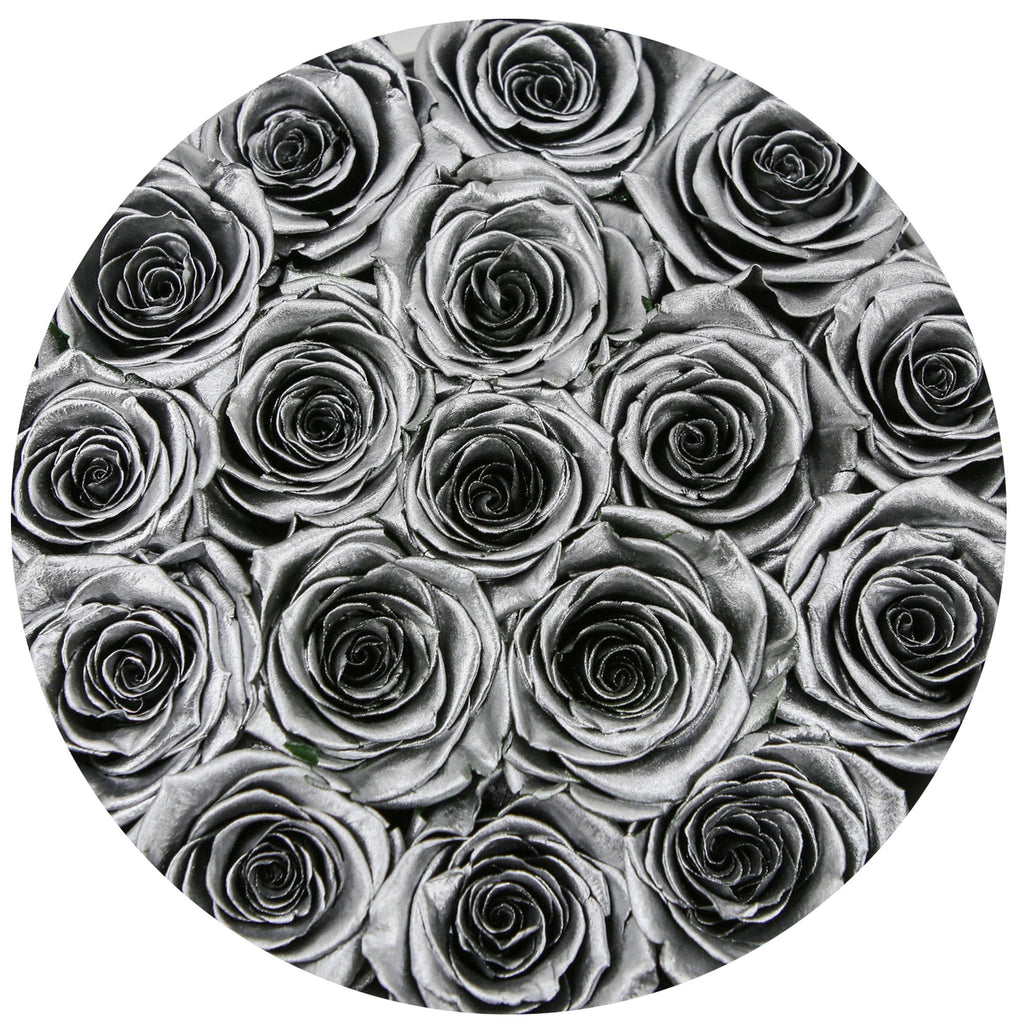 small round box - silver - silver ETERNITY roses silver eternity roses - the million roses