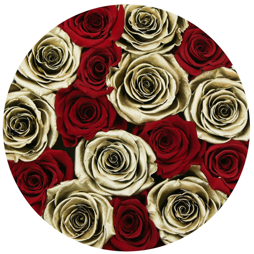 small round box - black - red&gold ETERNITY roses mixed eternity roses - the million roses