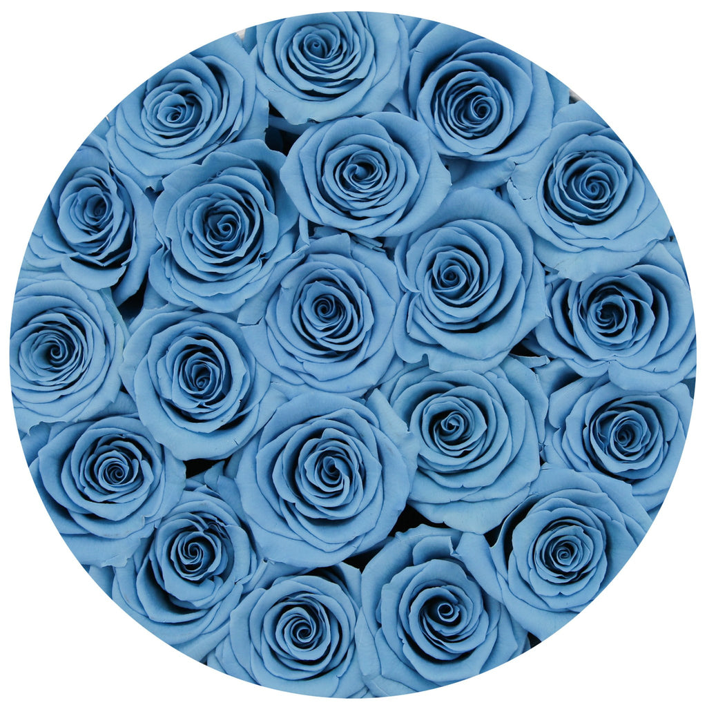 small round box - silver - light blue ETERNITY roses blue eternity roses - the million roses