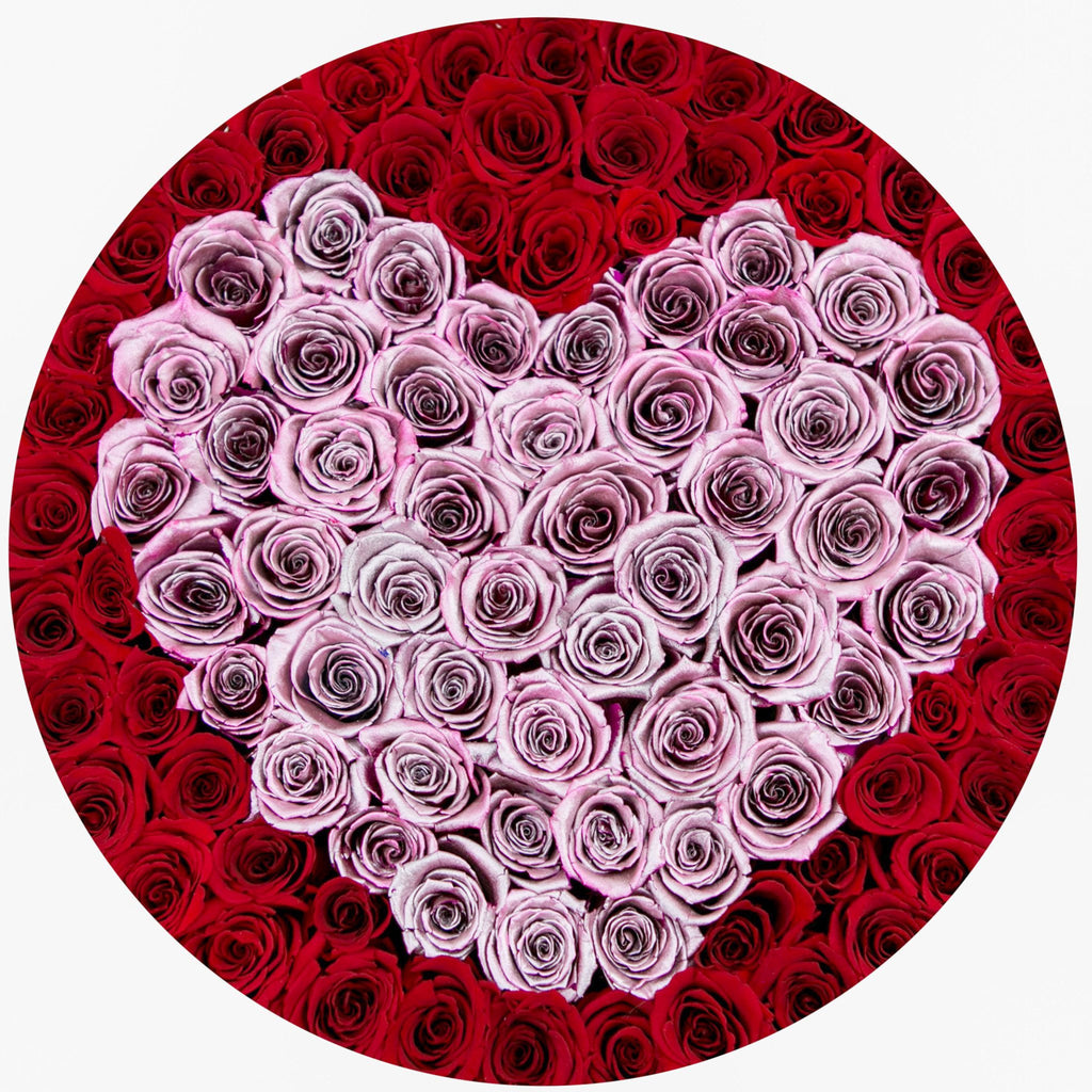 the million LARGE box - silver - red&rose-gold (heart) ETERNITY roses rose gold - the million roses