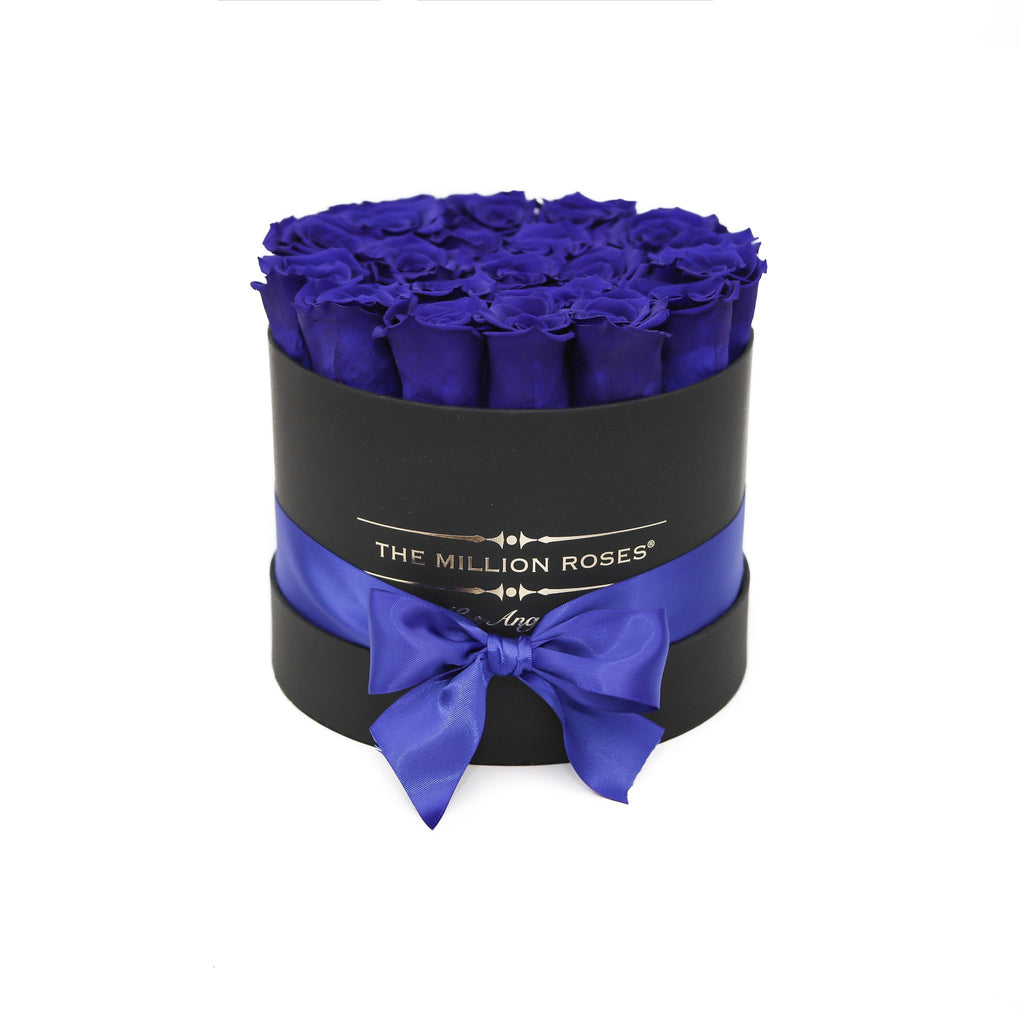 small round box - black - blue ETERNITY roses blue eternity roses - the million roses