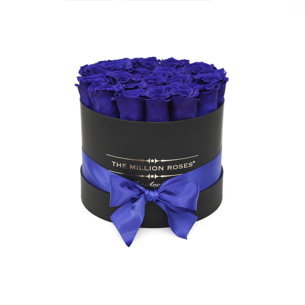 small round box - black - blue ETERNITY roses blue eternity roses - the million roses