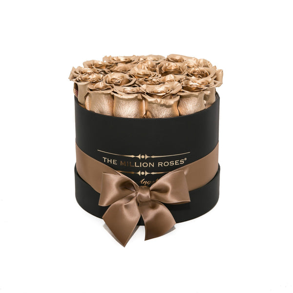 small round box - black - 24k-gold ETERNITY roses 24k gold eternity roses - the million roses