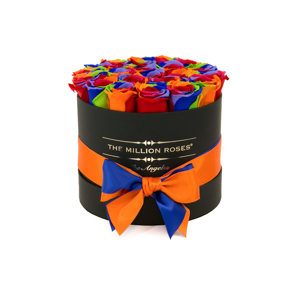 small round box - black - rainbow ETERNITY roses