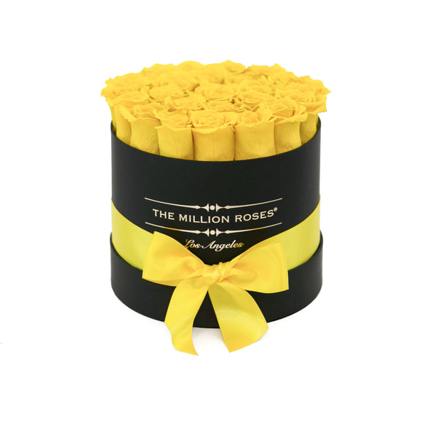 small round box - black - yellow ETERNITY roses