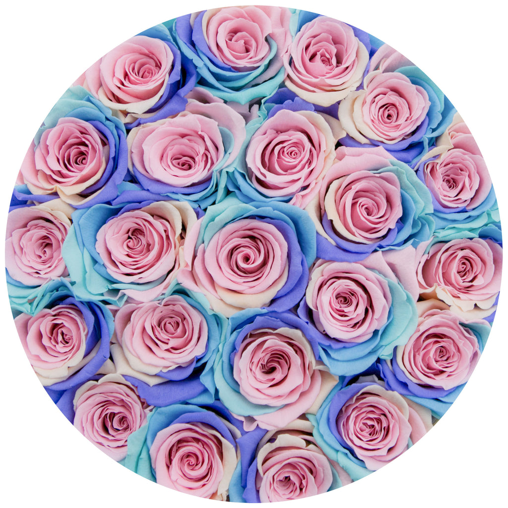 small round box - silver - pastel-rainbow ETERNITY roses