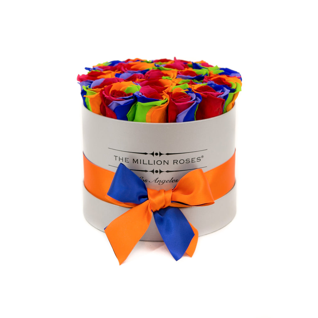 small round box - silver - rainbow ETERNITY roses