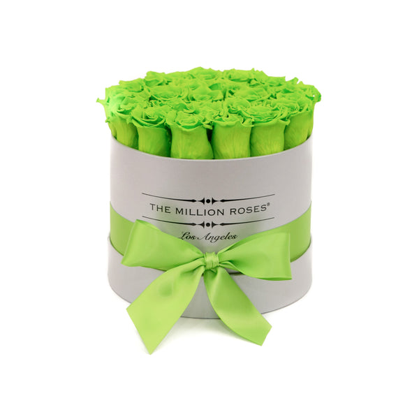 small round box - silver - light-green ETERNITY roses