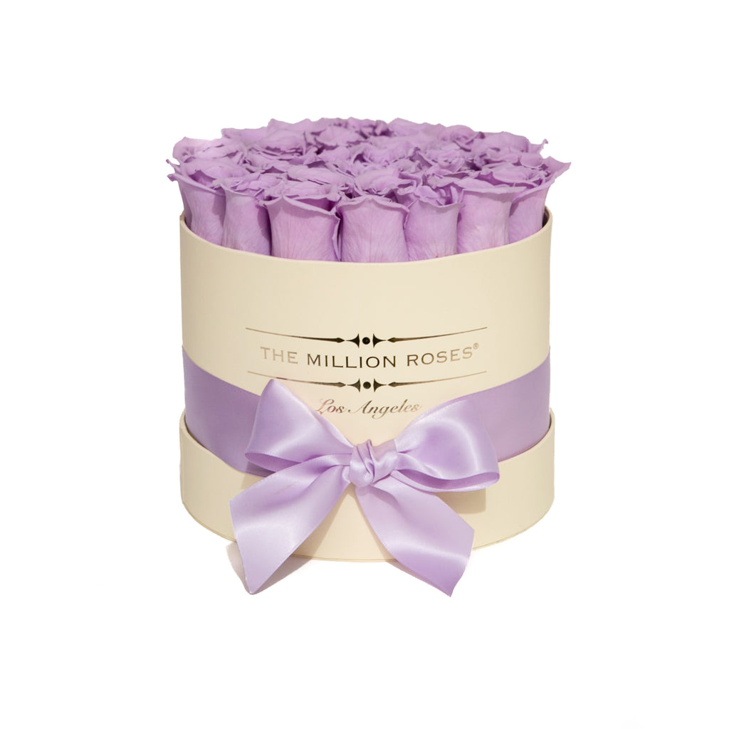 small round box - vanilla - lavender ETERNITY roses
