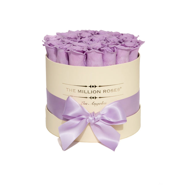 small round box - vanilla - lavender ETERNITY roses