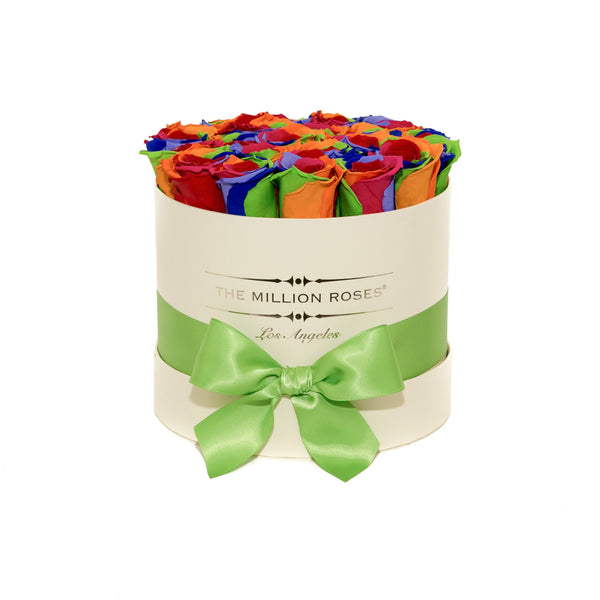 small round box - vanilla - rainbow ETERNITY roses