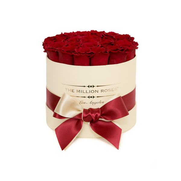 small round box - vanilla - red ETERNITY roses