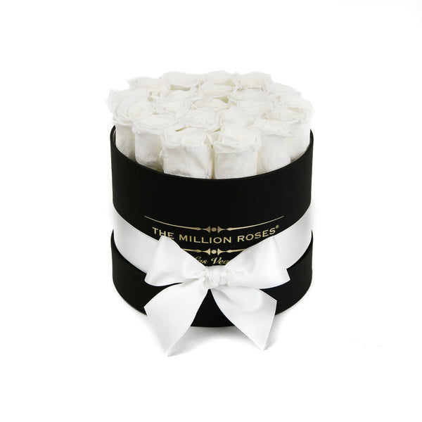 small round box - black - white ETERNITY roses white eternity roses - the million roses
