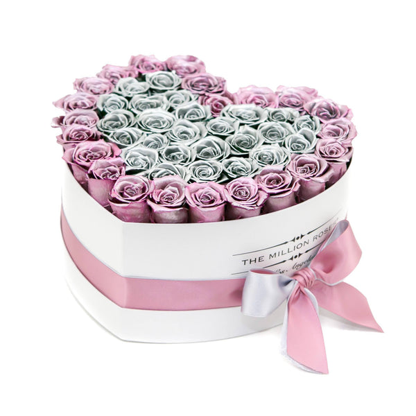 LOVE box - white - rose-gold&silver  ETERNITY roses rose gold - the million roses