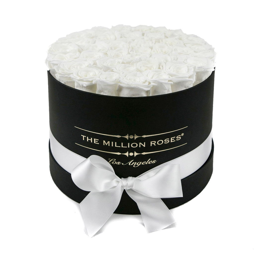 medium round box - black - white ETERNITY roses white eternity roses - the million roses
