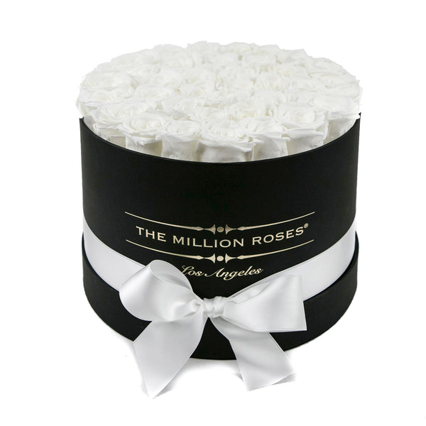 medium round box - black - white ETERNITY roses white eternity roses - the million roses