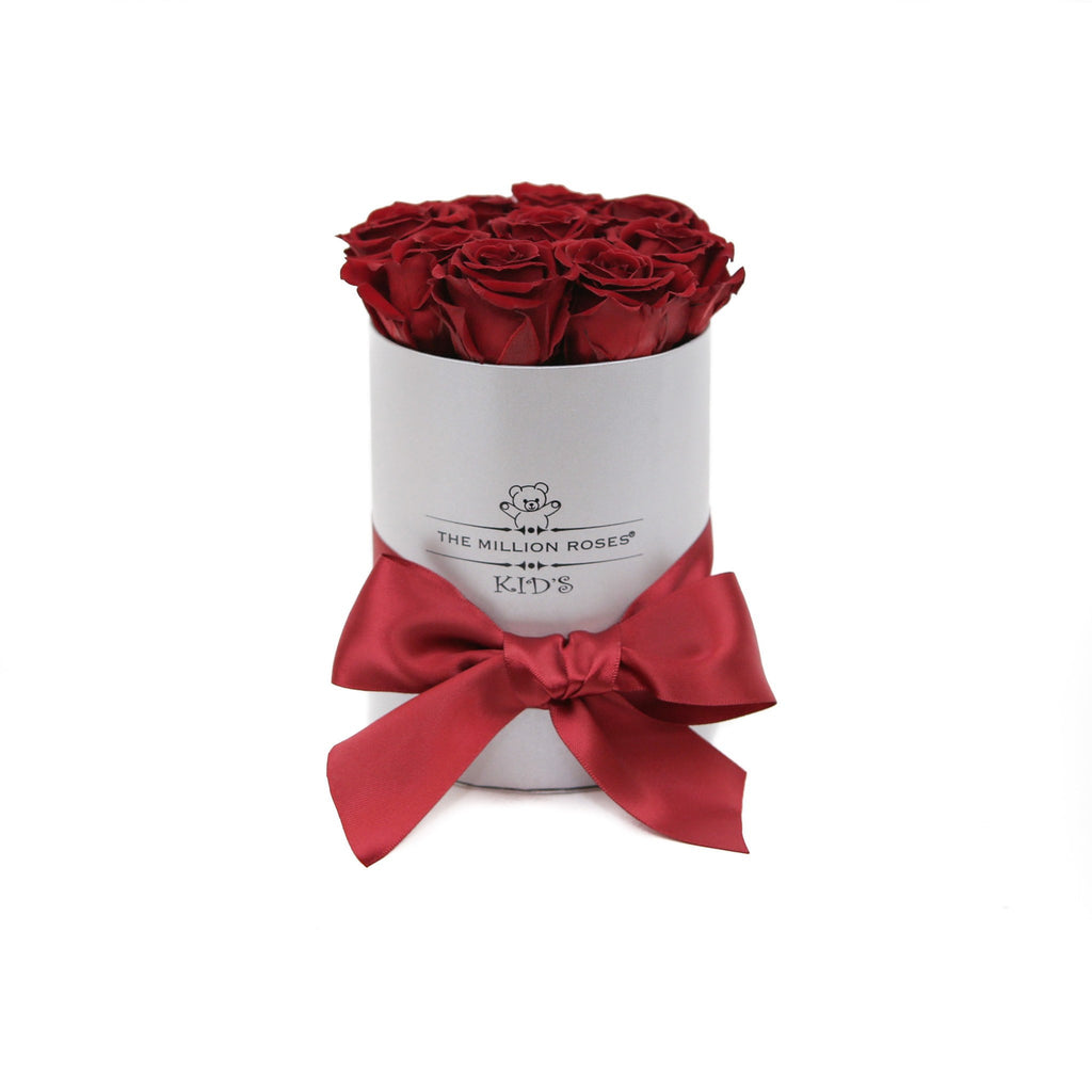 the million KIDS box - silver - red ETERNITY spray roses red eternity roses - the million roses